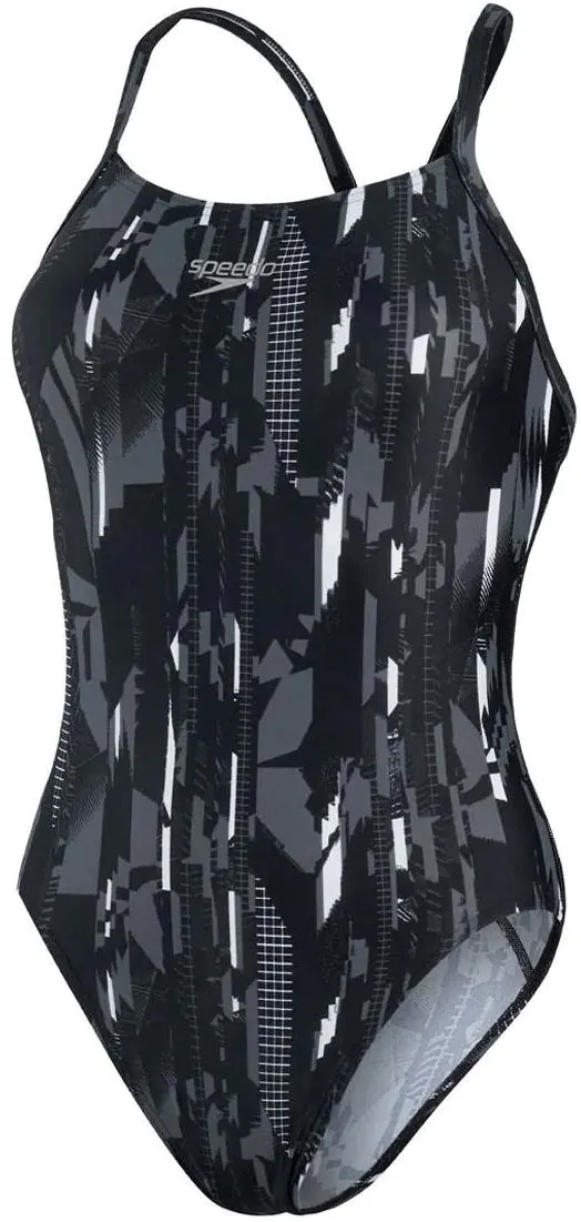 Speedo Allover Rippleback Womens Swimsuit - Black Trendy-Prints Soft Elastic Edging