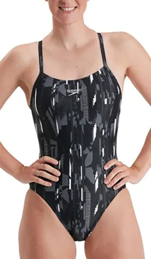 Speedo Allover Rippleback Womens Swimsuit - Black Floral-Motif