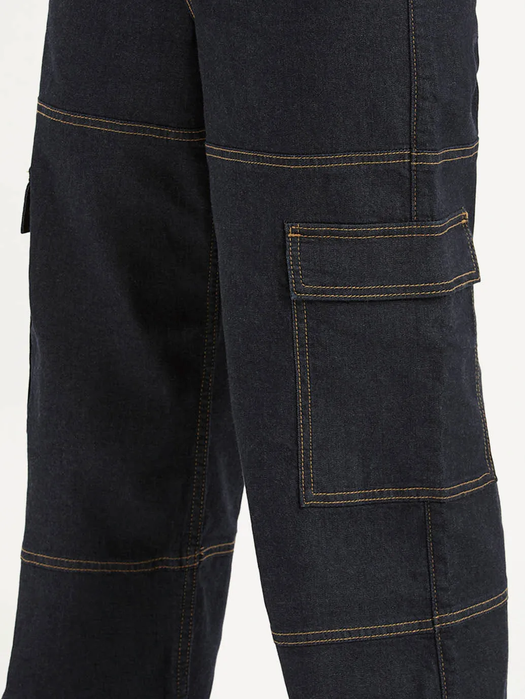 Women's Navy Blue Baggy Fit High Rise Jeans No Fade Look Anti Slip Belt Loops