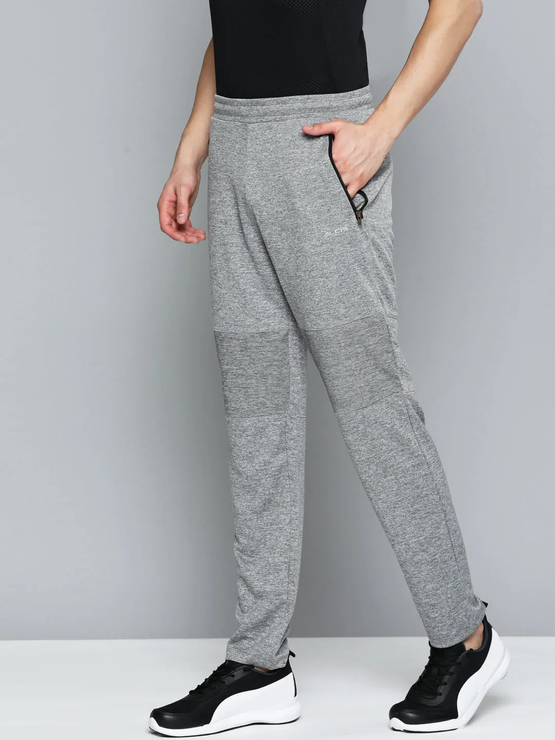 Alcis Men Grey Solid Slim Fit Track Pants Noise Reduciting Fabric Side Pockets