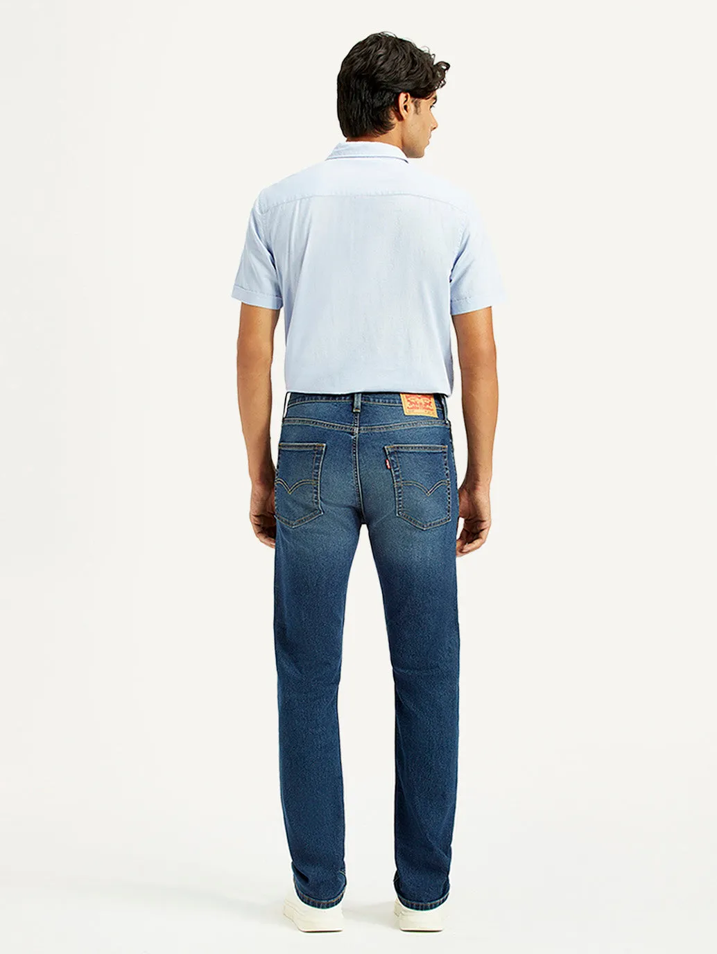 No Fuss Style Classic Outfit Men's 513 Dark Indigo Slim Straight Fit Mid Rise Jeans
