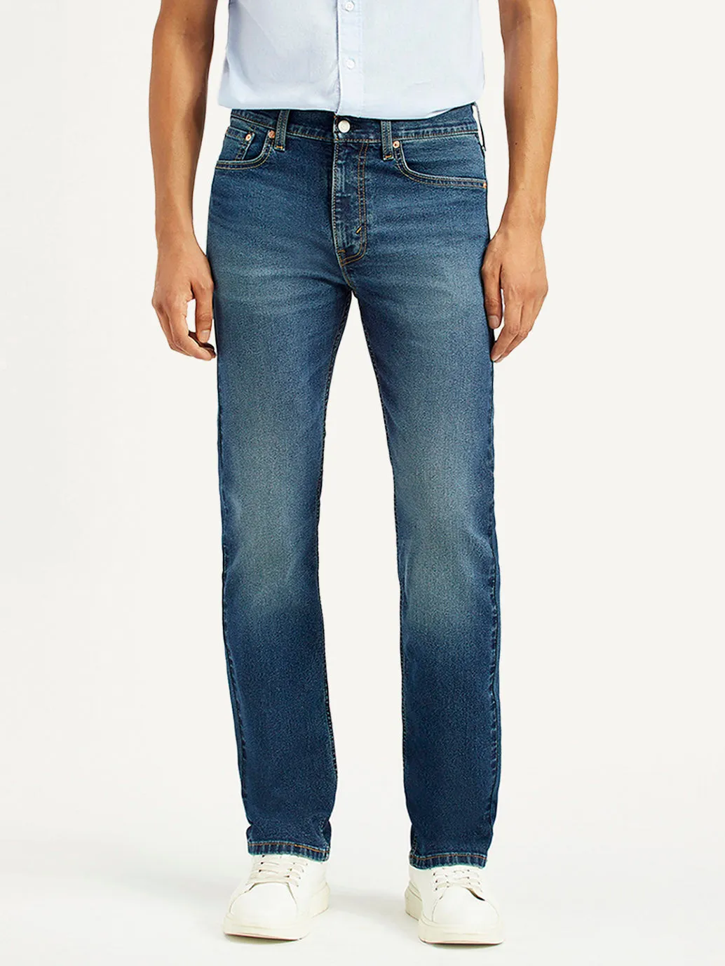 Colorfast Dyeing Method Men's 513 Dark Indigo Slim Straight Fit Mid Rise Jeans