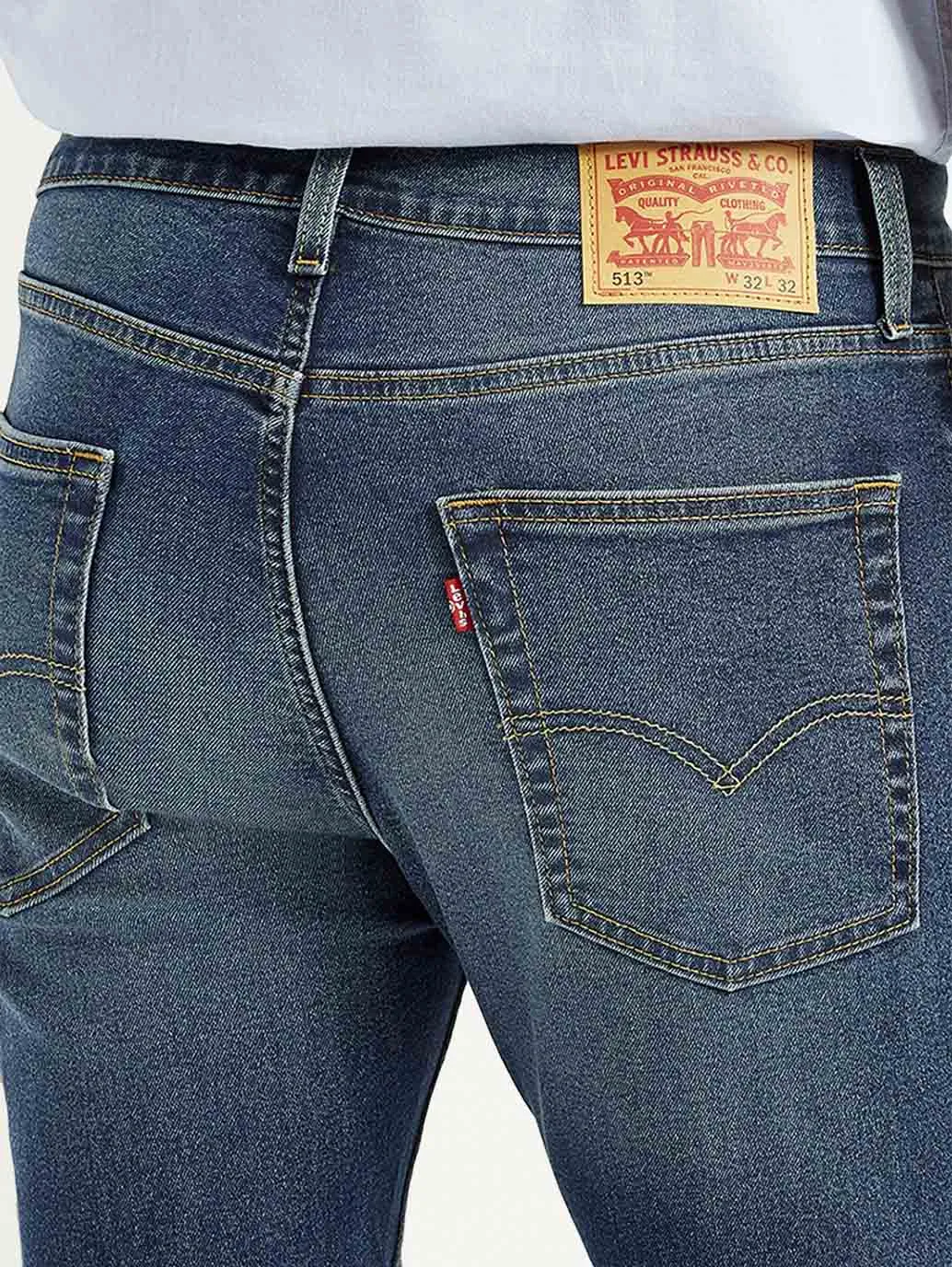 Street Smart Universal Look Men's 513 Dark Indigo Slim Straight Fit Mid Rise Jeans