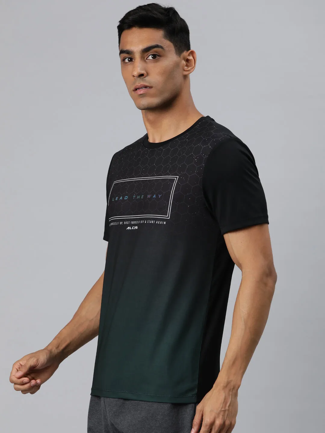 Friend Vibe Alcis Men Green Typography Printed Anti Static Slim Fit T-shirt