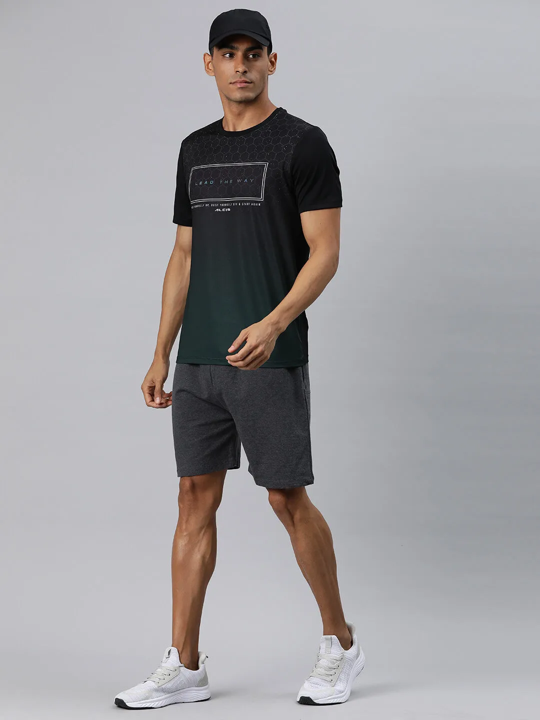 Alcis Men Green Typography Printed Anti Static Slim Fit T-shirt Quiet Luxury