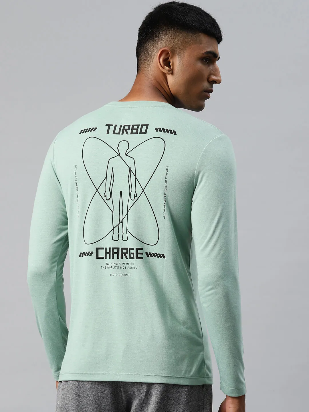 Alcis Men Typography Printed Sports T-shirt Fur Fit ElasticFree