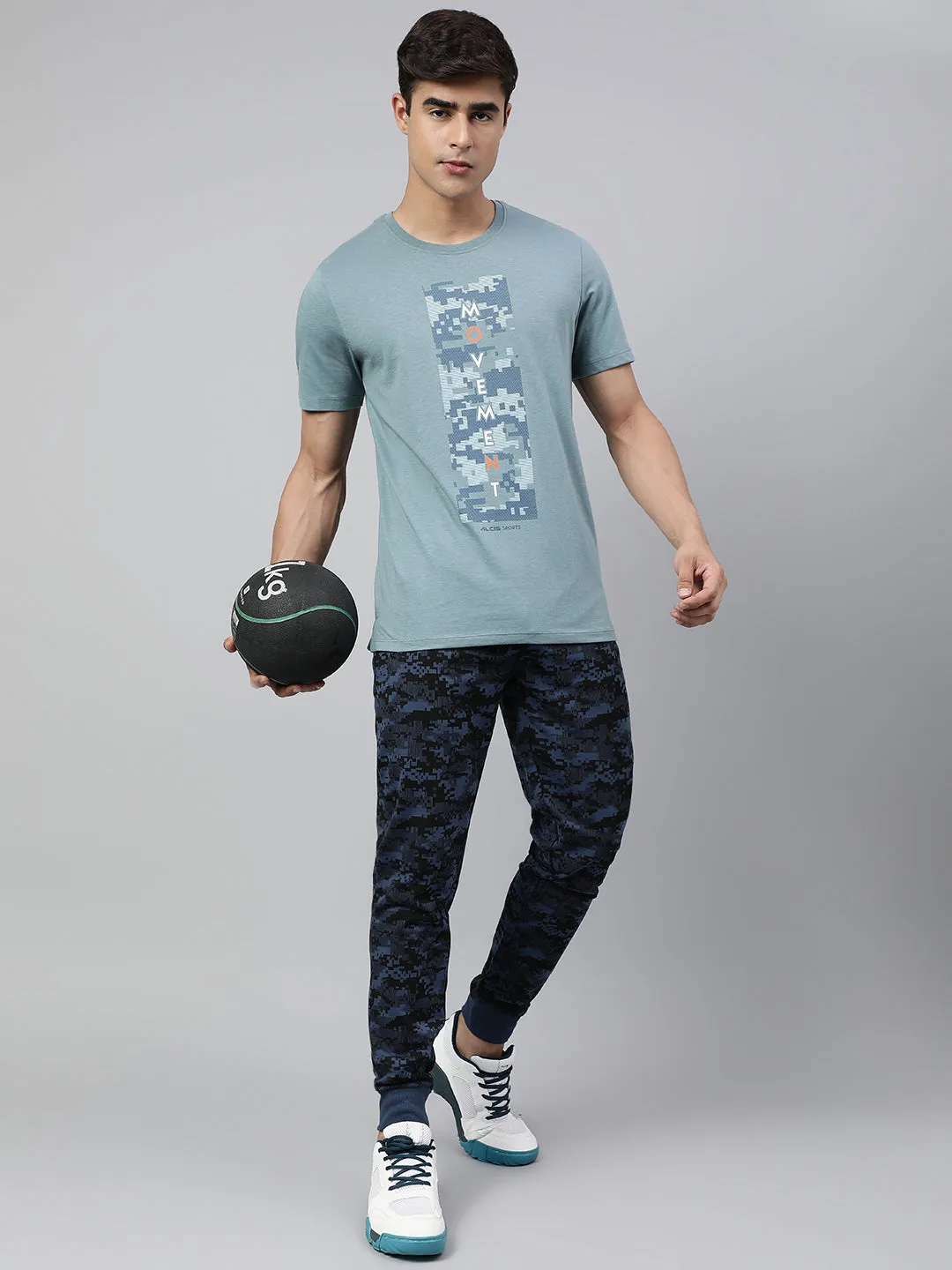 StainlessZippers Alcis Men's Smoke Blue Soft-Touch Regular-Fit Athleisure T-Shirt