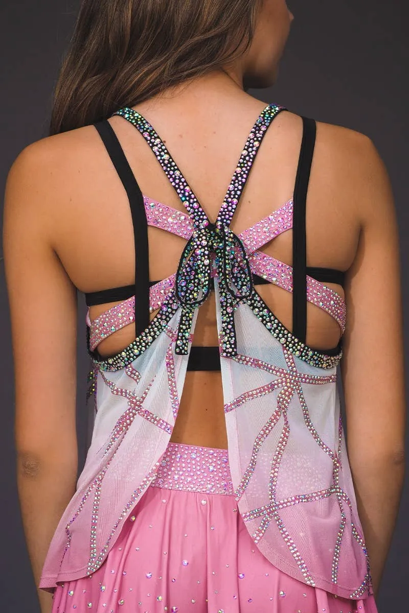 Brinley Mesh Tank with Bow with Rose Gold and Opalescent Crystal Couture - Special Order Adjustable drawstring