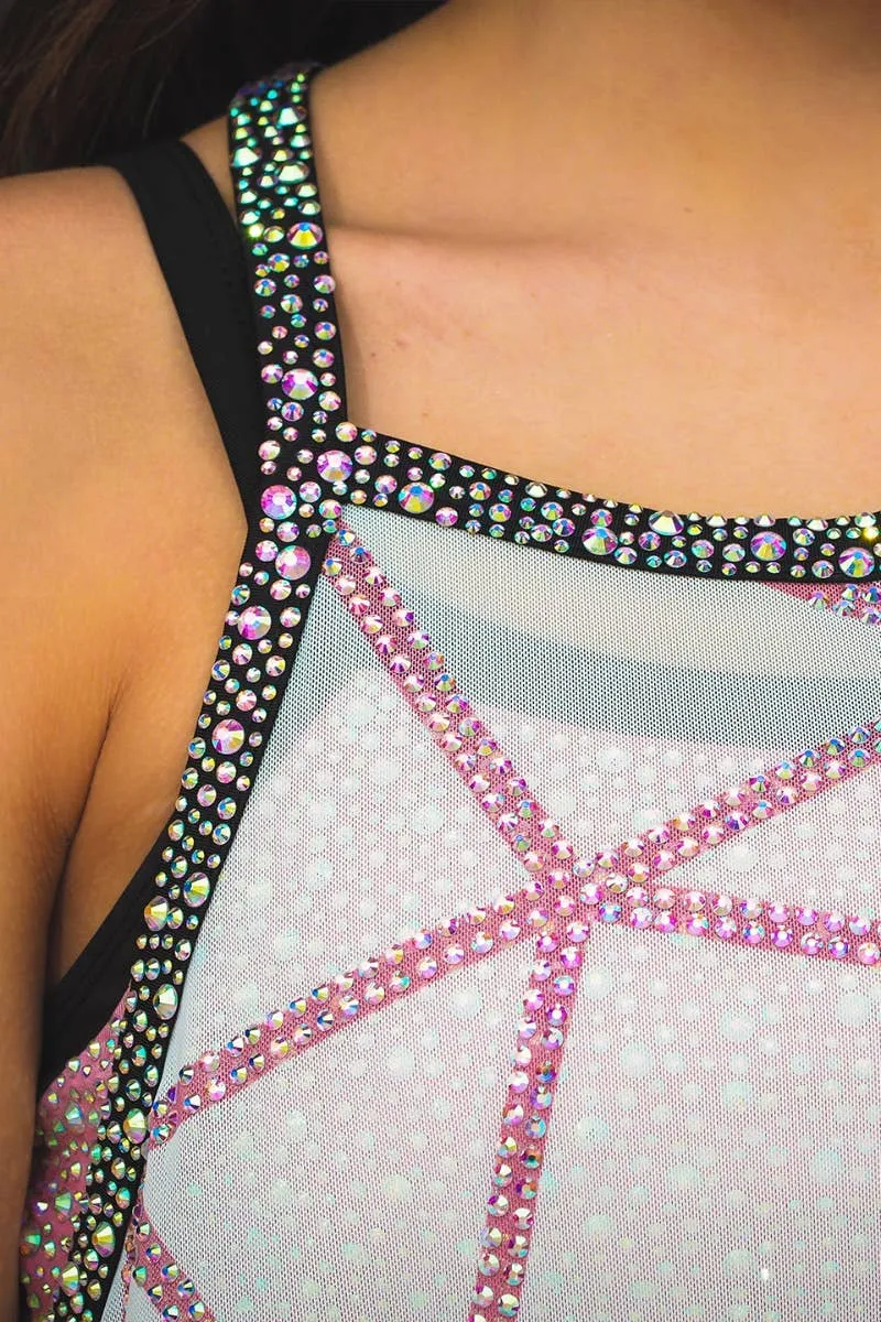 Vision Glow Brinley Mesh Tank with Bow with Rose Gold and Opalescent Crystal Couture - Special Order