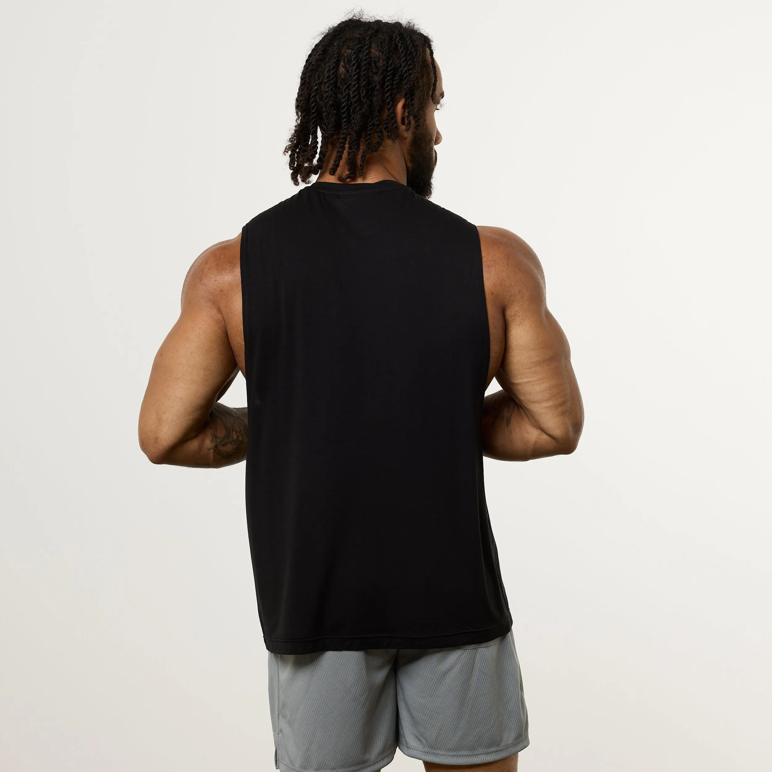 Vanquish Ultra Soft Black Oversized Sleeveless T Shirt Stylish Details Laser Cut Edges