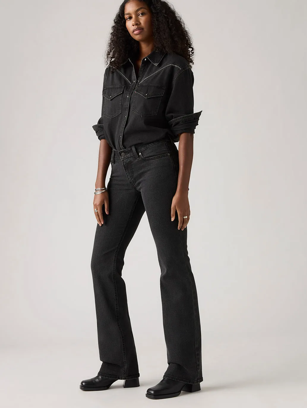 Responsible Denim Production Spring Mood Slim Women's Black Superlow Bootcut Fit Low Rise Jeans