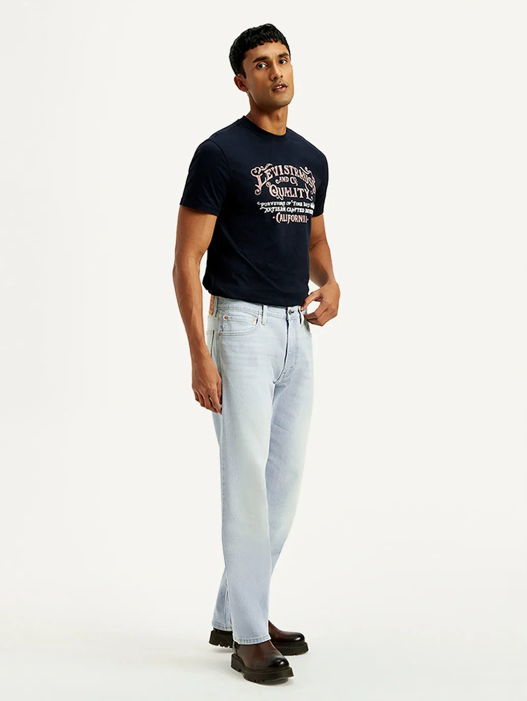 Men's 555 Light Blue Loose Fit Mid Rise Jeans Plain Favorite All Around