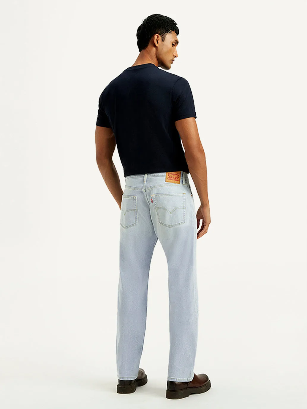 Men's 555 Light Blue Loose Fit Mid Rise Jeans Durable Triple Stitched Seams Neutral Outfit
