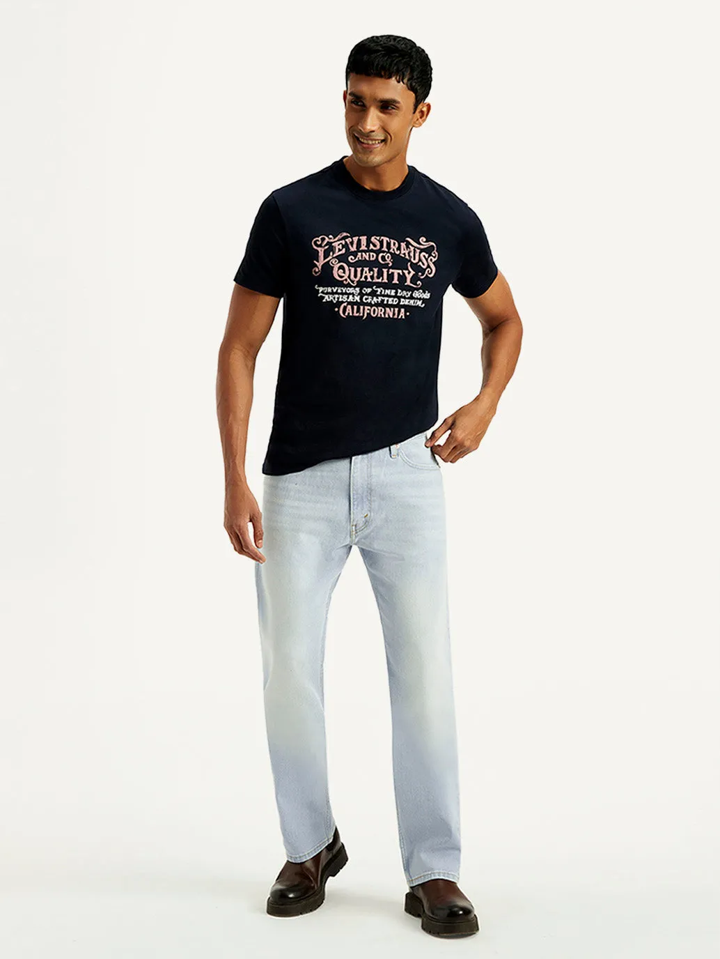 Men's 555 Light Blue Loose Fit Mid Rise Jeans Minimalist Daily Wear Loose