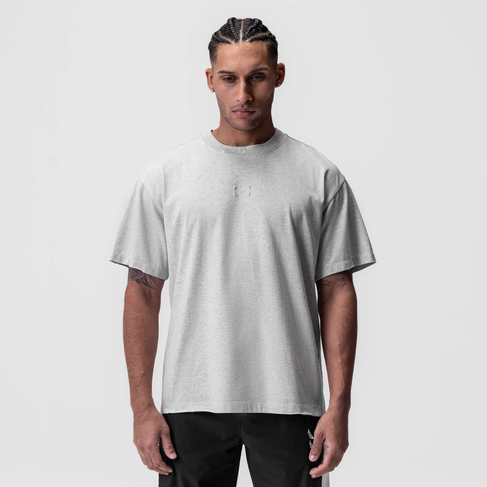 0797. Tech Essential? Relaxed Tee - Heather Grey "Space Bracket" Travel Trend Look