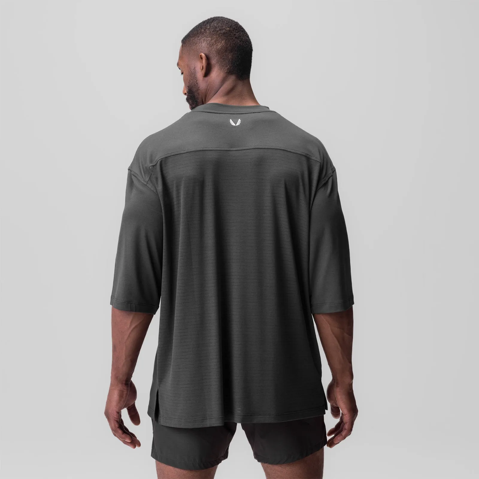 0841. 3D-Lite? 2.0 3/4-Sleeve Oversized Tee - Space Grey "OTWR" Beaded details Minimal Fashion