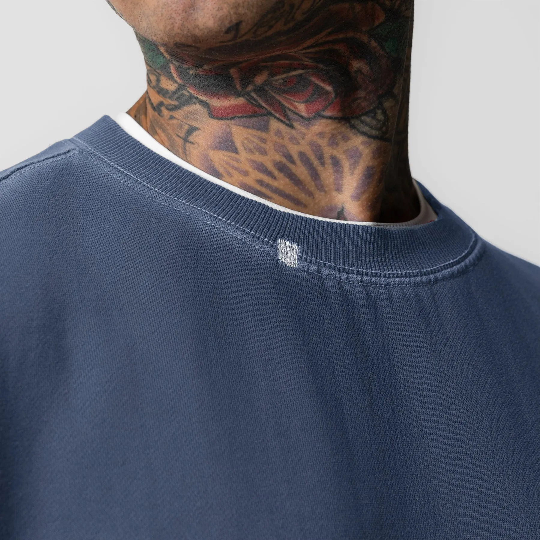 0861. Tech Essential? Distressed Crewneck - Faded Navy Street Times High Neck