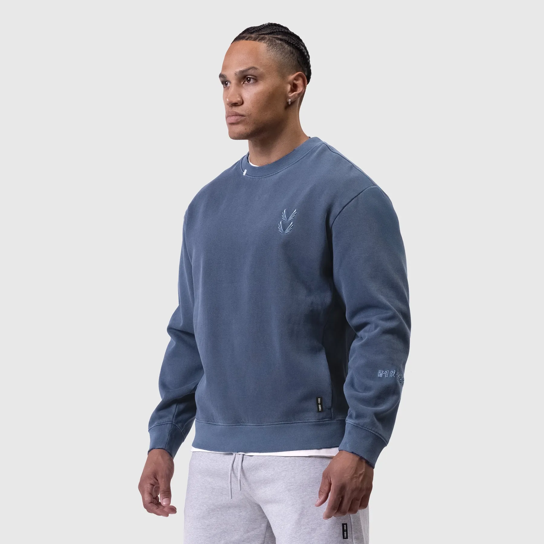 0861. Tech Essential? Distressed Crewneck - Faded Navy Lifestyle Mode Oversized Fit