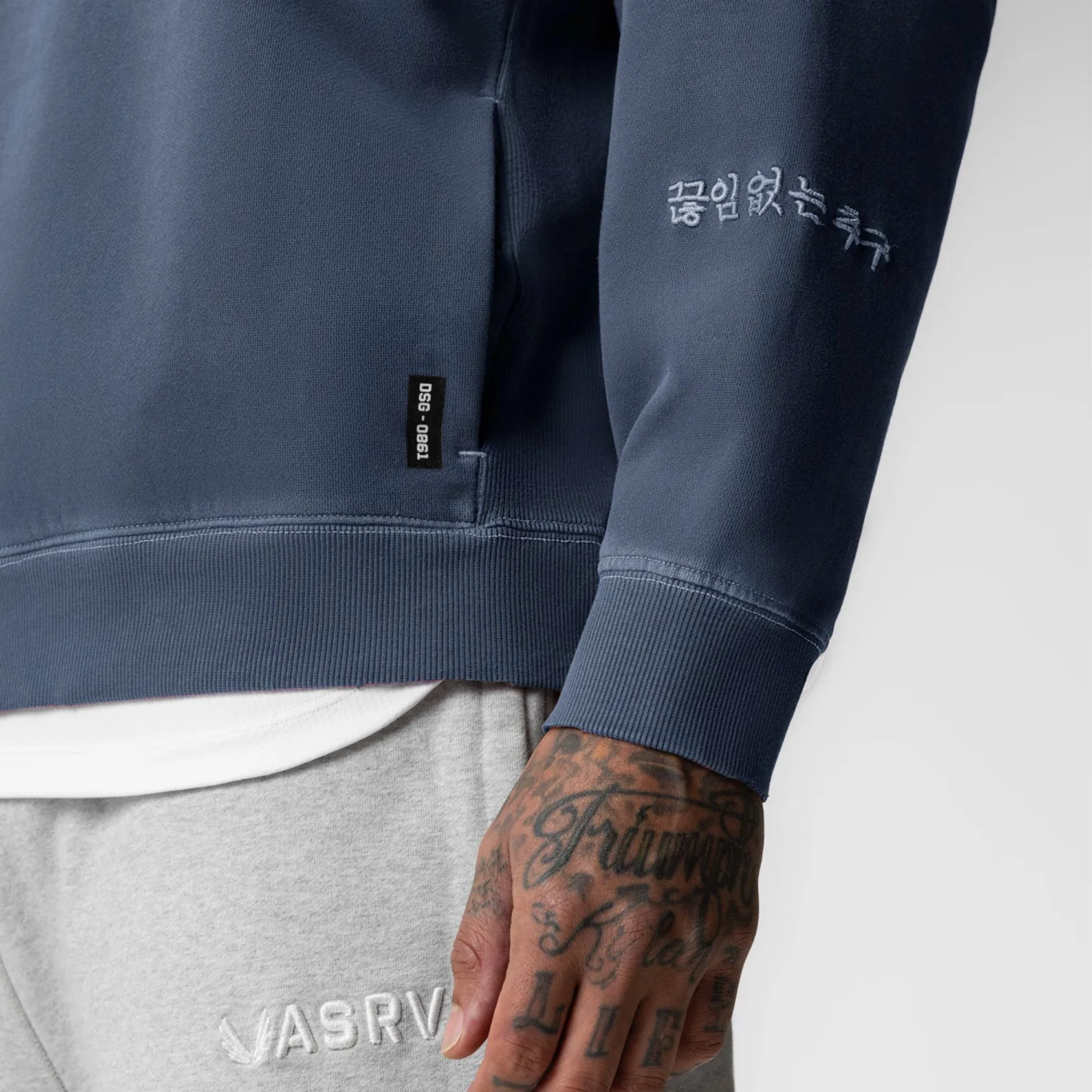 Thylacine like 0861. Tech Essential? Distressed Crewneck - Faded Navy