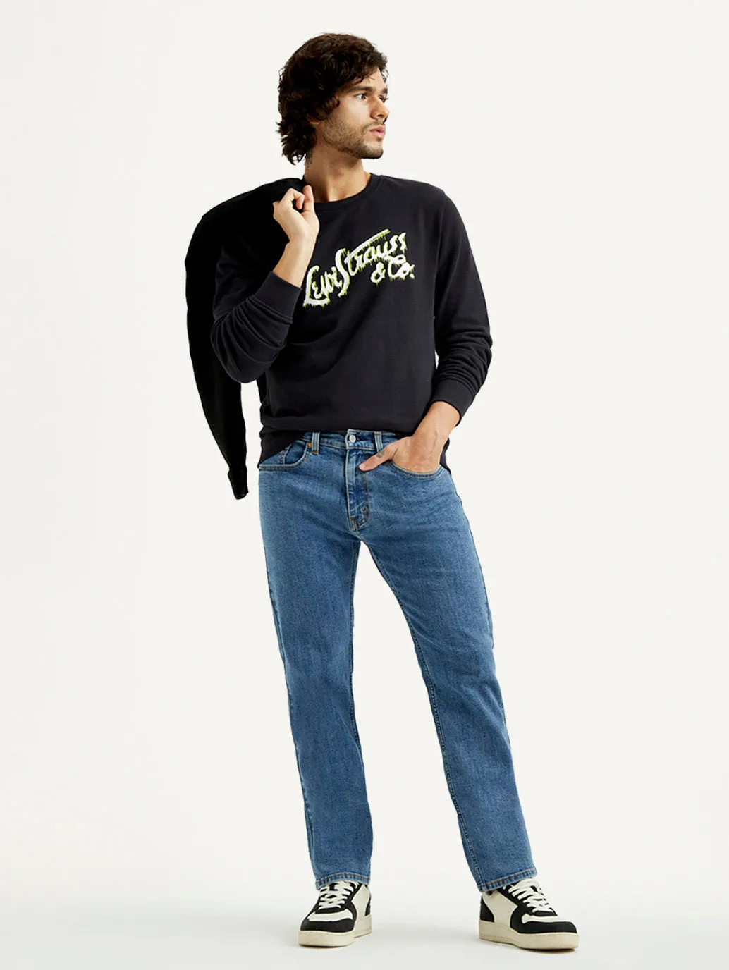 Men's 505 Mid Indigo Straight Fit Mid Rise Jeans Versatile Relaxed Style Stain Release Finish