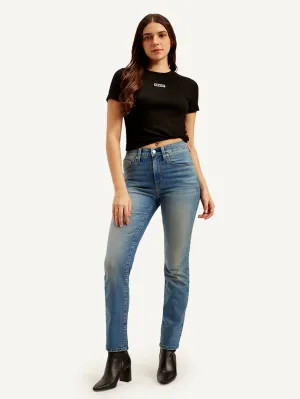 Women's 724 Blue Straight Fit High Rise Jeans Fashion Daily Straight Cut