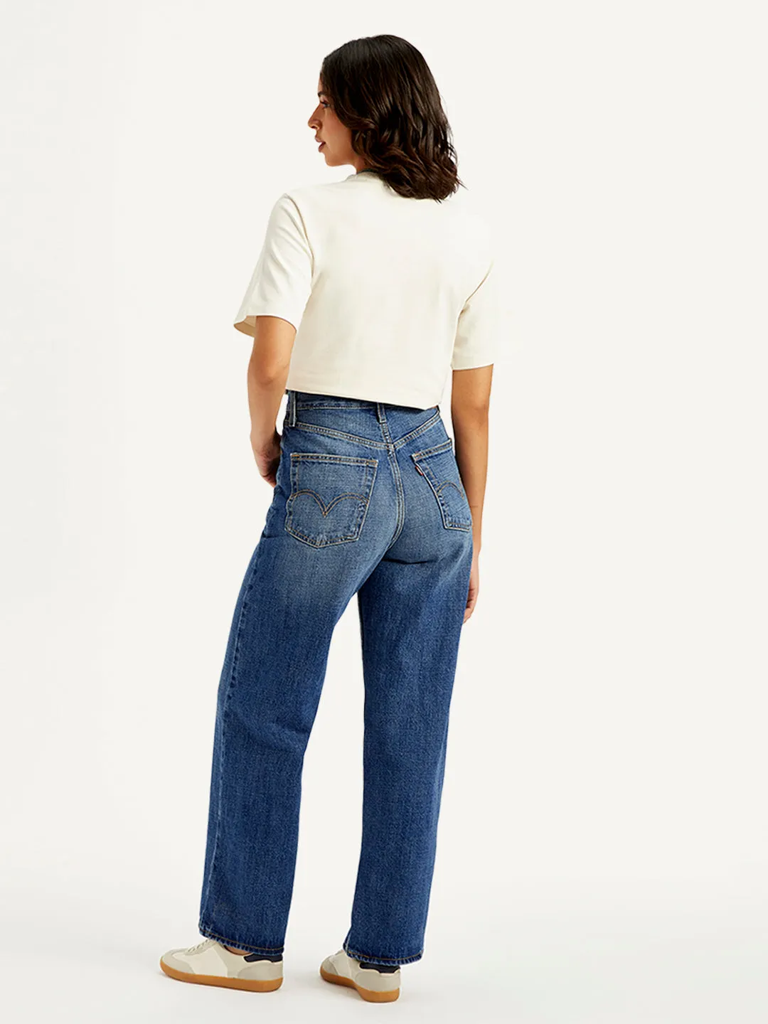 Daily Uniform No Gap Waist Engineering Women's Blue Loose Fit High Rise Jeans
