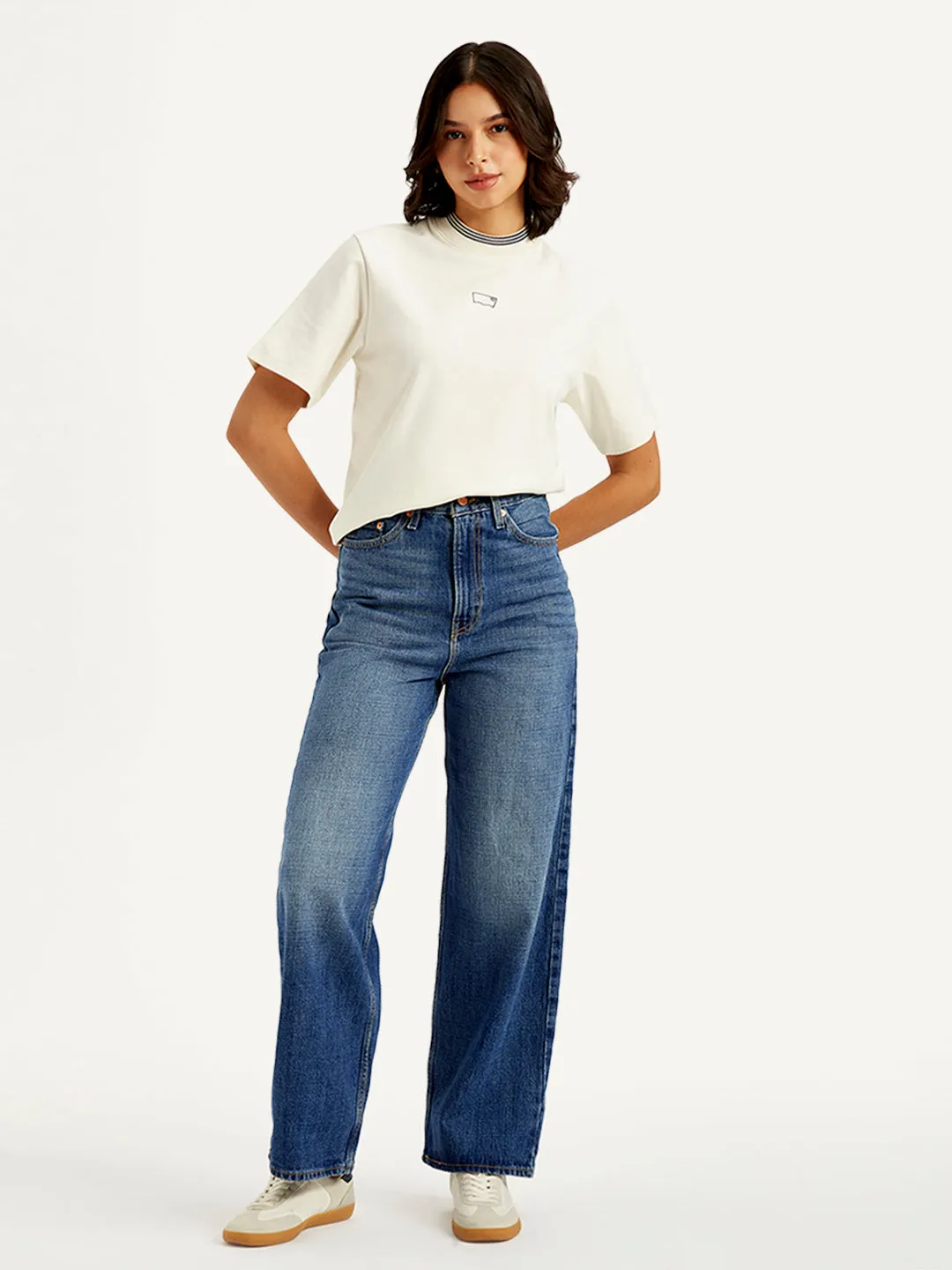 Women's Blue Loose Fit High Rise Jeans Classic Wear Slim Softened Denim Material