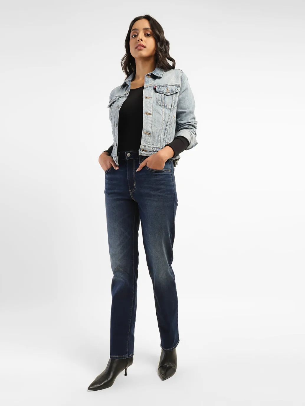 School Fit All-Purpose Use Women's 724 Blue Straight Fit High Rise Jeans