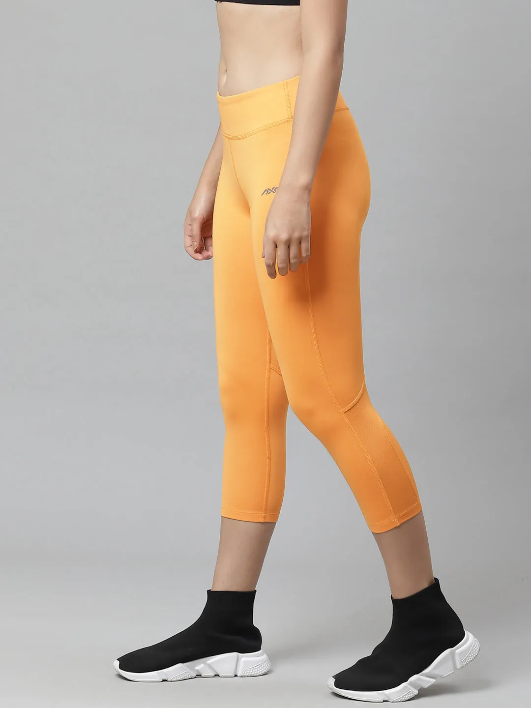 Alcis Nari Orange Solid Slim Fit Drytech  Cropped Tights Classic Style Outdoor Lover Compression Support