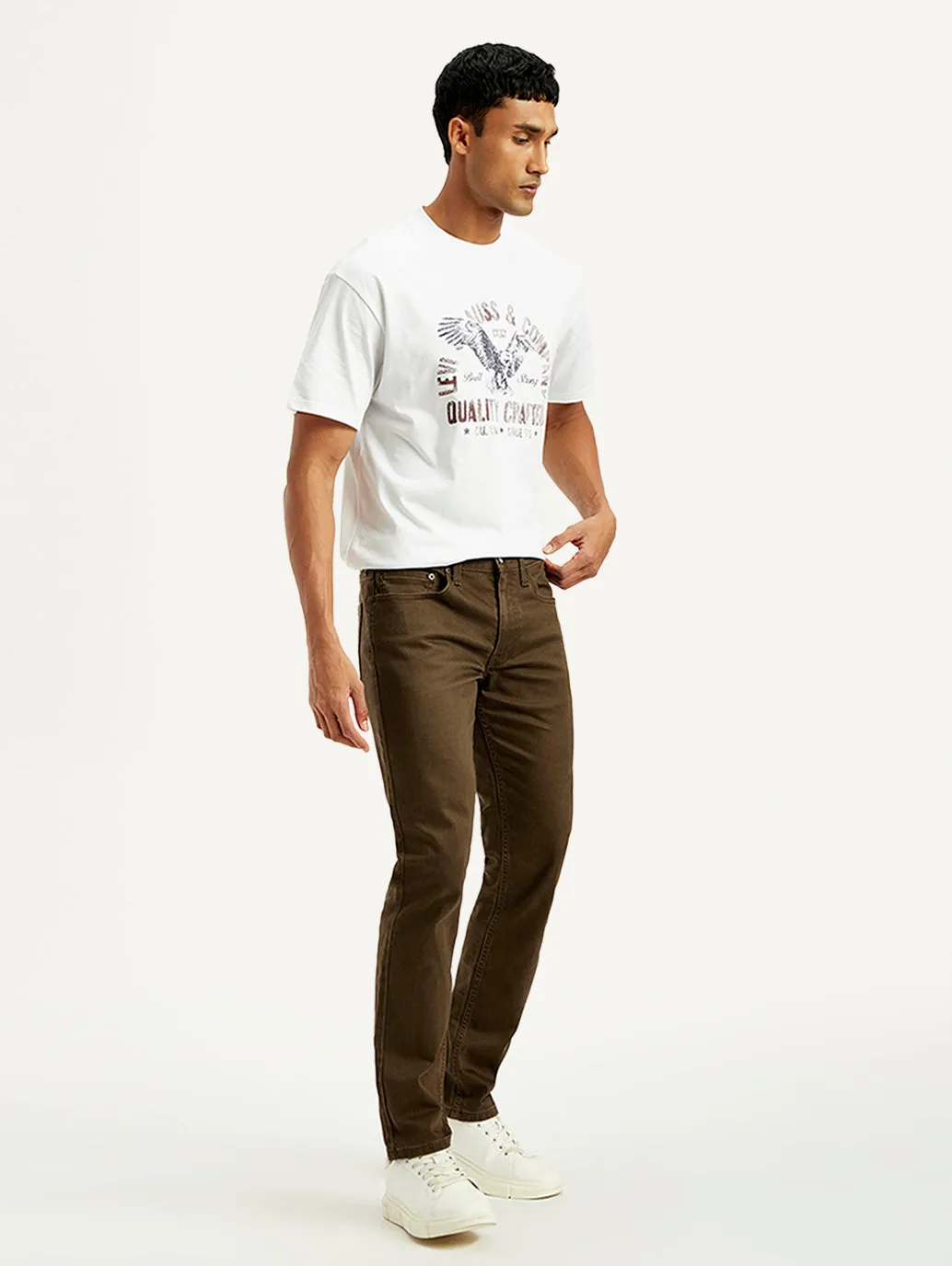 Men's 511 Brown Overdyed Slim Fit Mid Rise Jeans Tapered leg Stretch Comfort