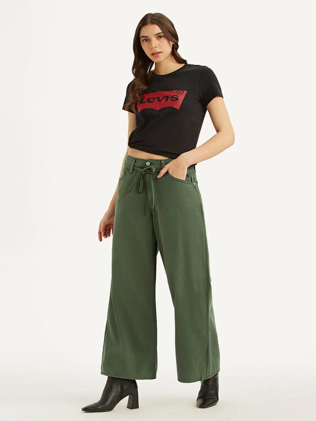 Women's Green XL Straight Fit Mid Rise Jeans Comfort Wear Everyday Ready