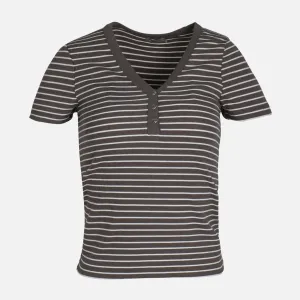 WOMEN RIB BUTTONED STRIPED TEE AbrasionFree Edging Conscious Core