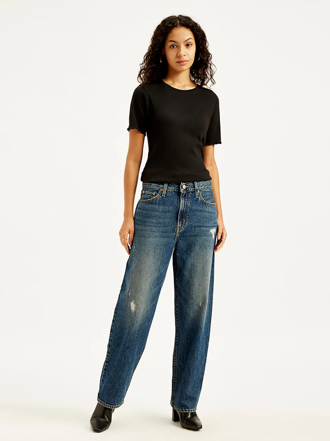 Women's 94 Blue Baggy Fit High Rise Jeans Artist Vibe Weekend Warrior Gym Ready