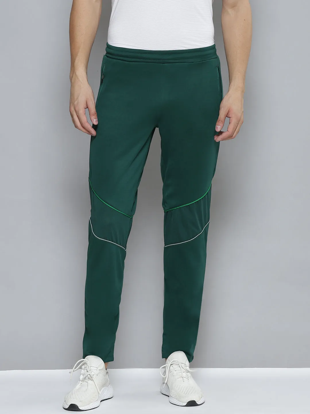 Alcis Men Green Solid Slim Fit Running Track Pants Snag Free Fabric