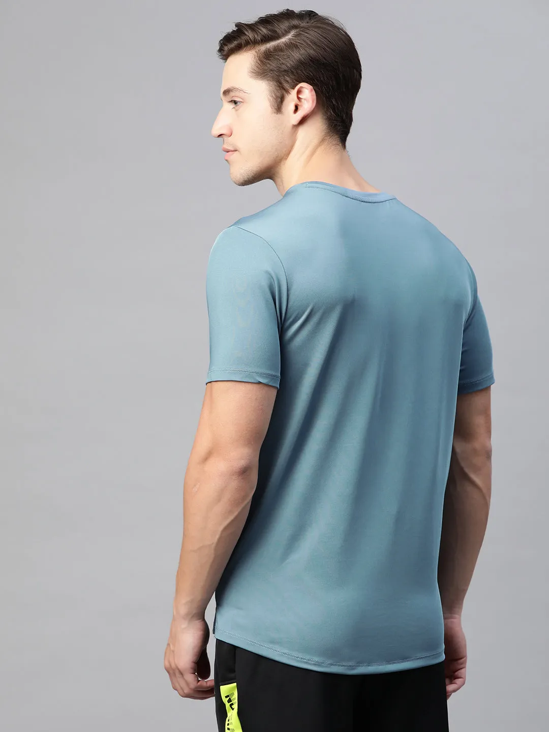 Alcis Men Solid Grey Tshirts Natural Fiber Blend