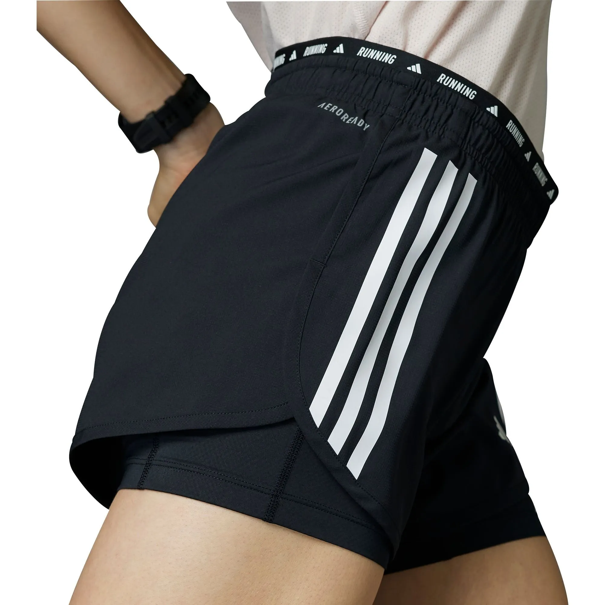 adidas Own The Run 3 Stripes 2 In 1 Womens Running Shorts - Black raincoat