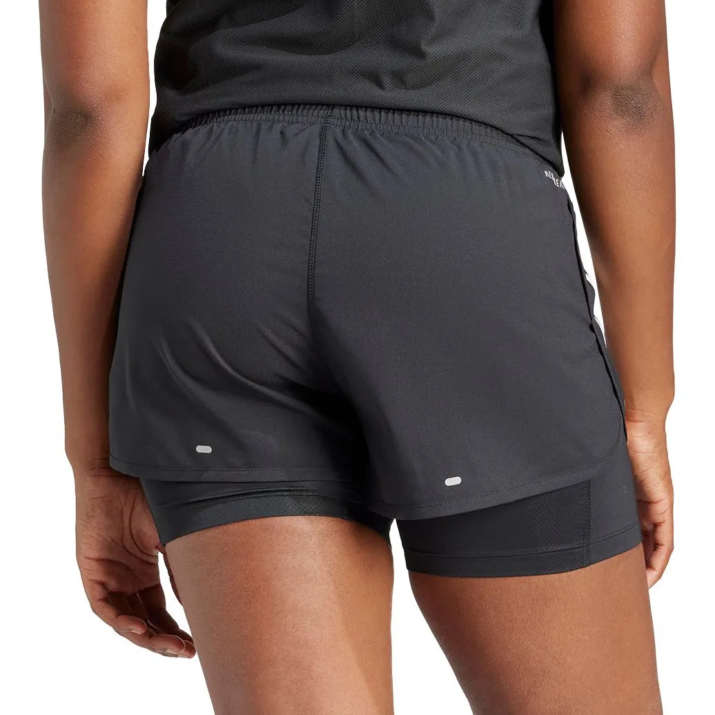 adidas Own The Run 3 Stripes 2 In 1 Womens Running Shorts - Black Anti Pilling Technology Flatlock Seam Technology
