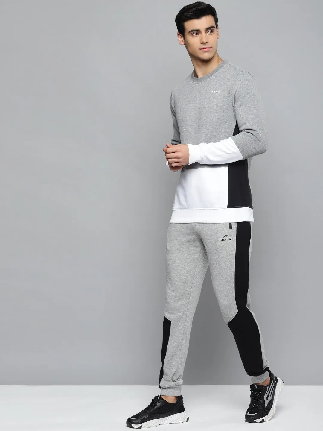 Soft Interior Alcis Men Grey Melange & Black Solid Slim Fit Joggers