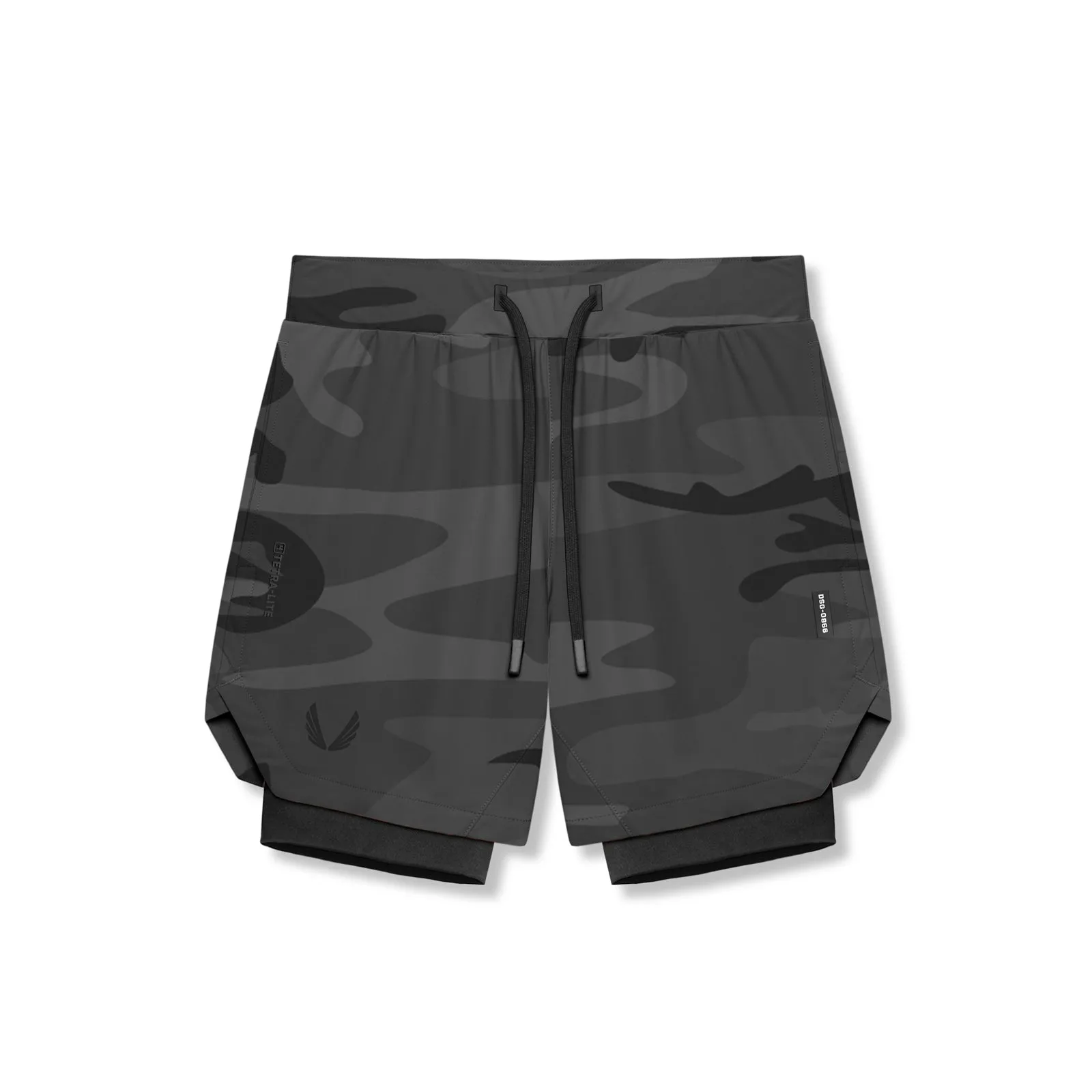 RipstopMaterial Soft Texture 0866. Tetra-Lite? 7" Liner Short - Black Camo "Wings"/Black