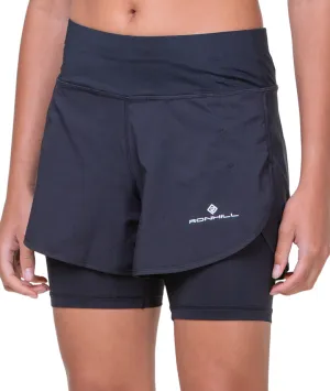 Ronhill Tech 4.5 Inch Twin 2 in 1 Womens Running Shorts - Black Neat Look Effortless Style