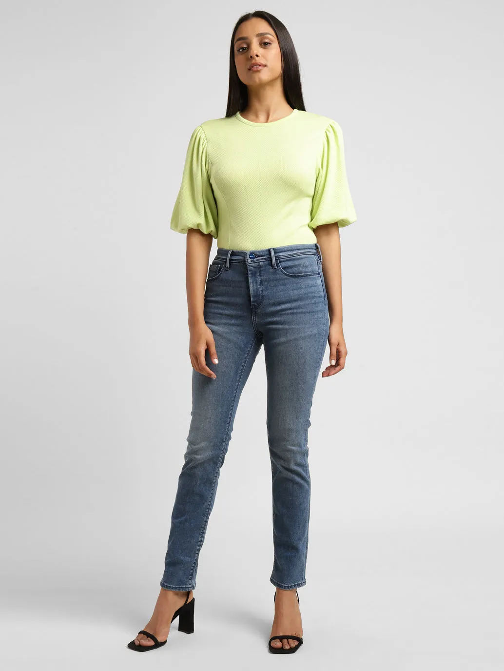 Clean Aesthetic Daily Casual Women's 312 Blue Straight Fit Mid Rise Jeans