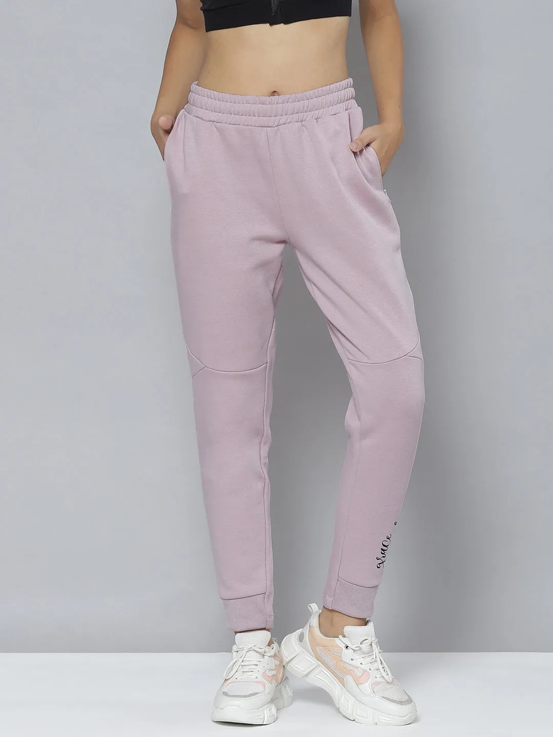 OdorResistantFinish Alcis Women Lavender Typography Printed Slim Fit Sports Joggers