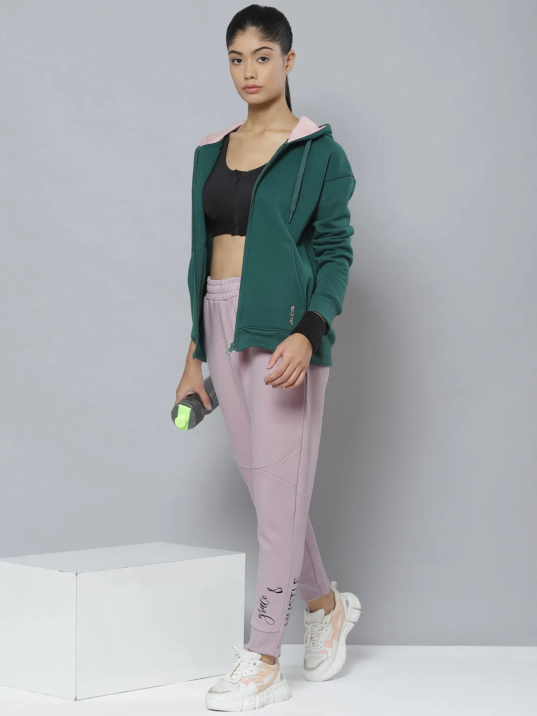 Sport Friendly Alcis Women Lavender Typography Printed Slim Fit Sports Joggers