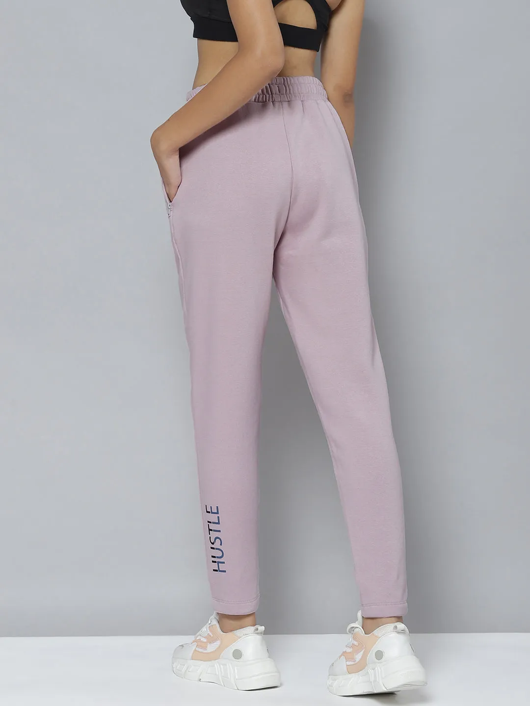 Alcis Women Lavender Typography Printed Slim Fit Sports Joggers Adaptable Fit