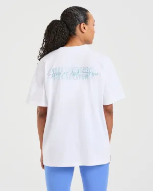 Refined fit Street Style Eco Friendly Dye Process Show Up Oversized T Shirt - White/Blue
