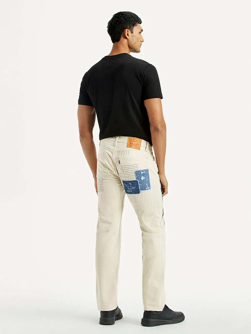 Parent Style Trendy Breathable Men's 555 Off White Loose Fit Mid Rise Jeans