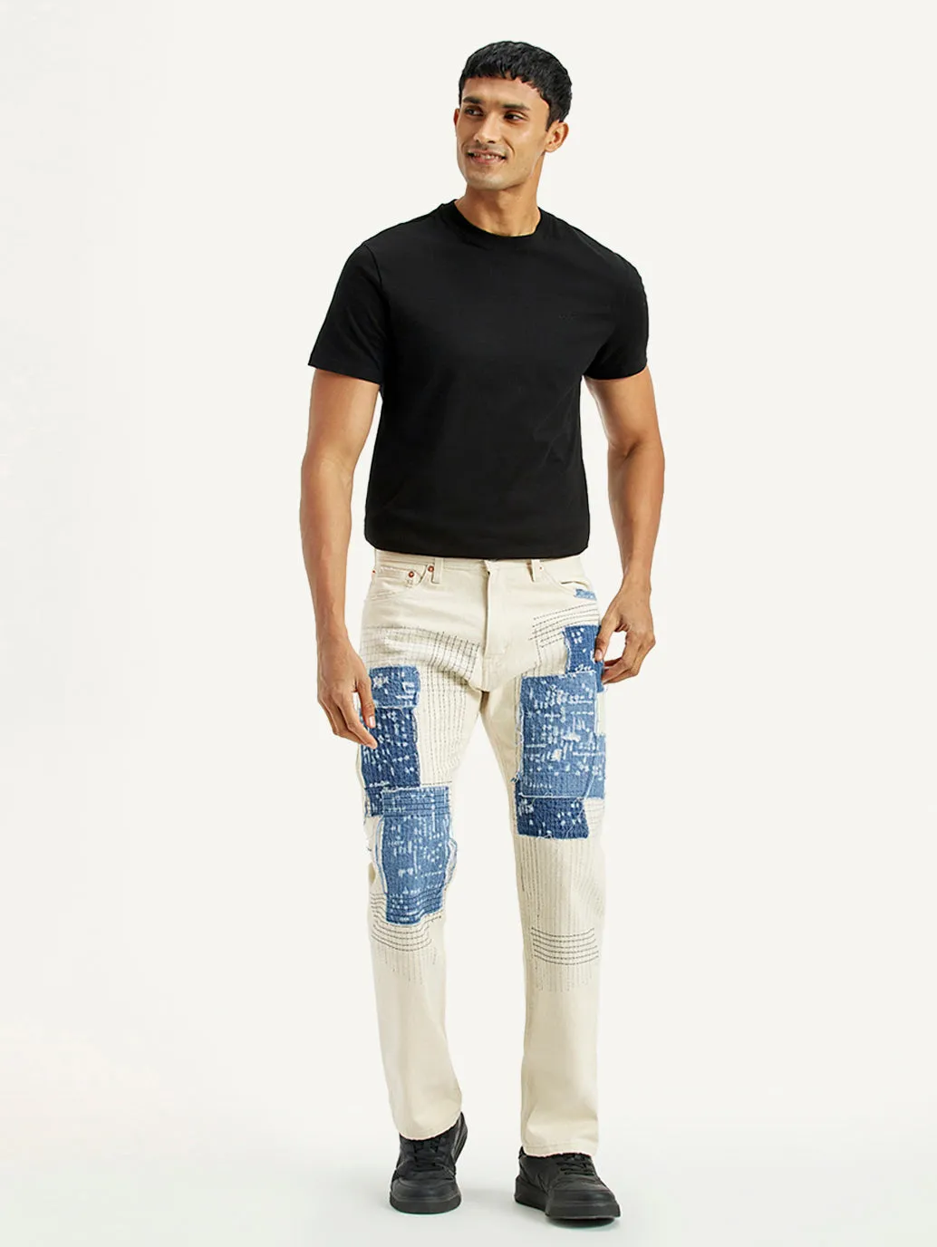 Men's 555 Off White Loose Fit Mid Rise Jeans Fashion Uniform