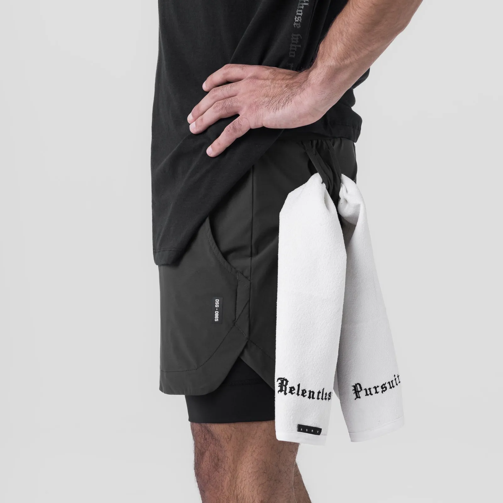 0865. Tetra-Lite? 5" Liner Short - Space Grey "Wings"/Black Contemporary Cut Striped Pattern