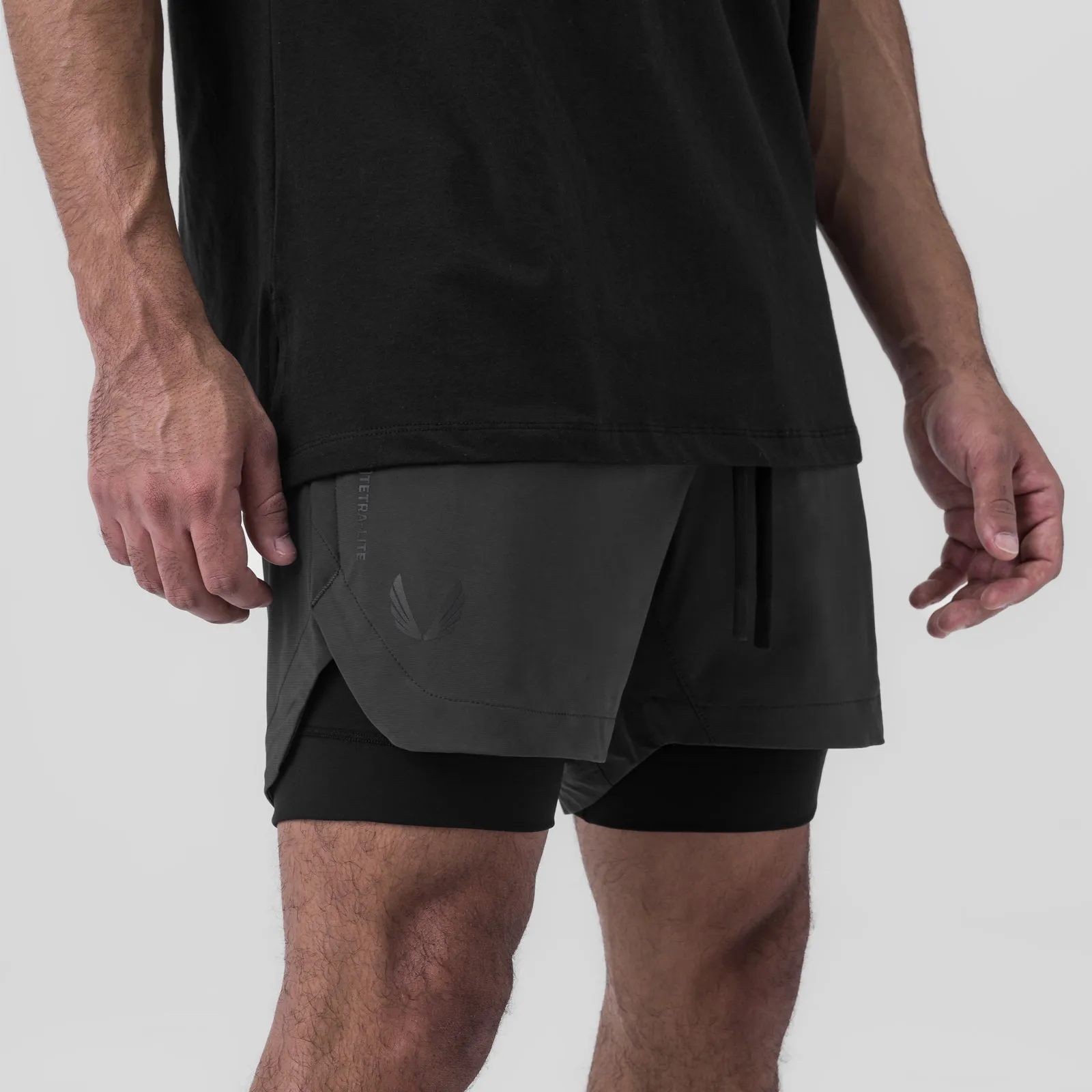 Flame Retardant Coating Anti Snag Fabric 0865. Tetra-Lite? 5" Liner Short - Space Grey "Wings"/Black
