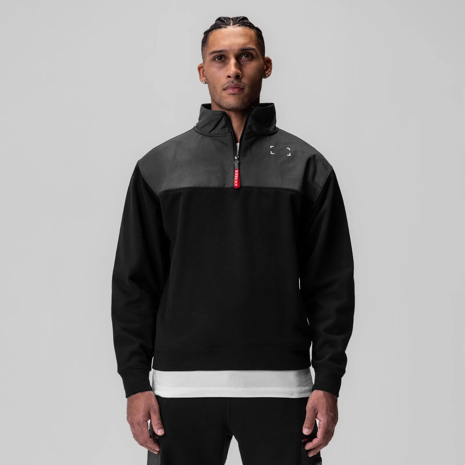 0903. Tech-Terry? Paneled Quarter Zip - Black "Wave Dye" Wombat like